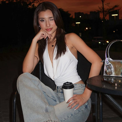 Women Wear Summer Sexy Deep V Plunge neck Backless Halter Vest