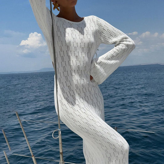 Summer Beach Dress Women Solid Color Sexy Knitted Beach Bikini Swimsuit Blouse Sun Protective Clothing