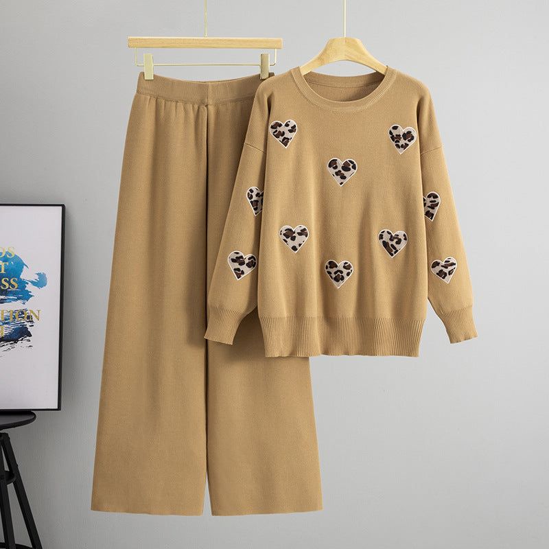 Arrival Age Reducing Love Two Piece Sets Knitted Casual Wide Leg Pants Elegant Women Clothing