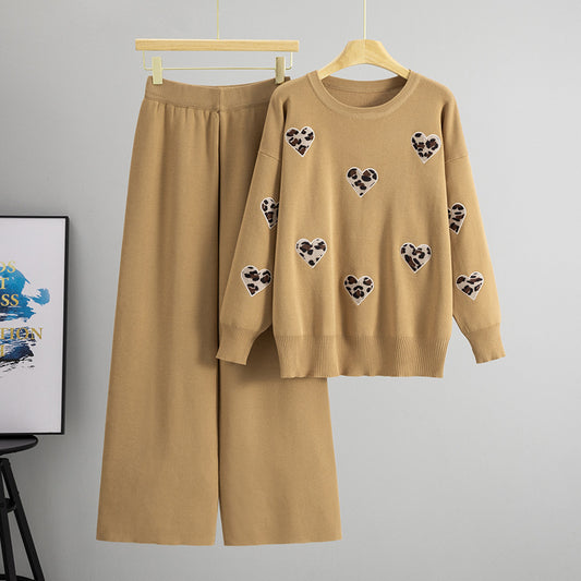 Arrival Age Reducing Love Two Piece Sets Knitted Casual Wide Leg Pants Elegant Women Clothing