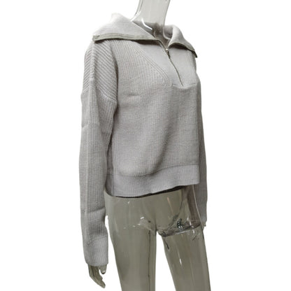 Retro Long Sleeved Top Loose Design Turn V-neck Pullover Women Sweater