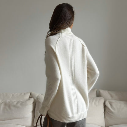 Autumn Winter White Knitwear Loose Casual Knitted Sweater for Women