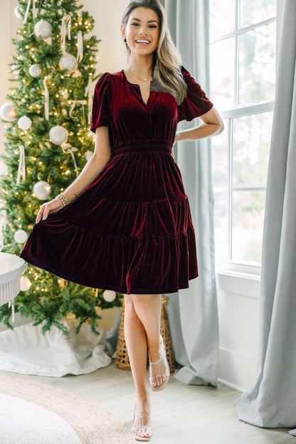 Christmas Gold Velvet Dress Women Clothing Waist V neck Flounce Dress