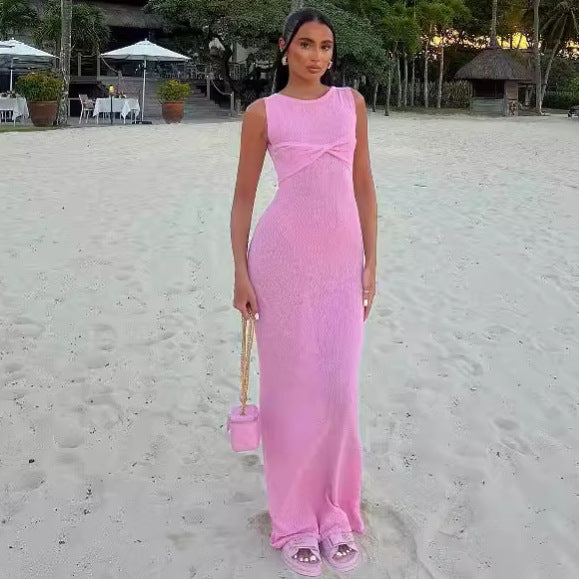 Sleeveless Tight Dress Women round Neck Knitted Solid Color Beach Summer Dress Women Clothing