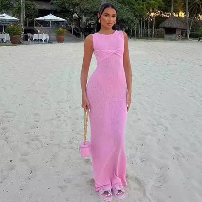 Sleeveless Tight Dress Women round Neck Knitted Solid Color Beach Summer Dress Women Clothing