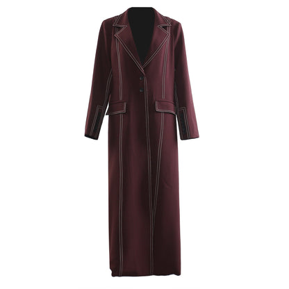 Autumn Heavy Industry Color Matching Color Contrast Double Line Mid Length Coat Trench Coat Women