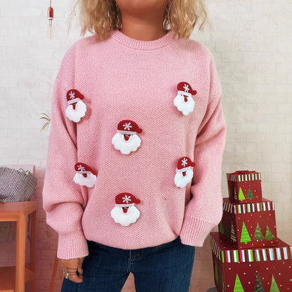Autumn Winter Christmas Patchwork Santa Claus Casual Warm Knitted Top Lazy Sweater