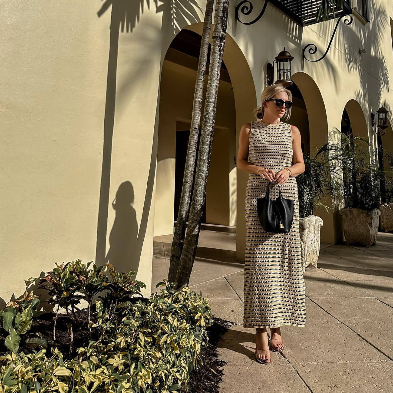 Striped Contrast Color Beach Vacation Sexy Dress Knitted Hollow Out Cutout Out Long Sleeveless Knitted Dress