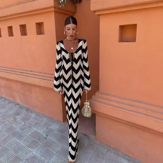 Autumn Double Sided Wear Lace Up Cutout Sexy Slimming Beach Dress