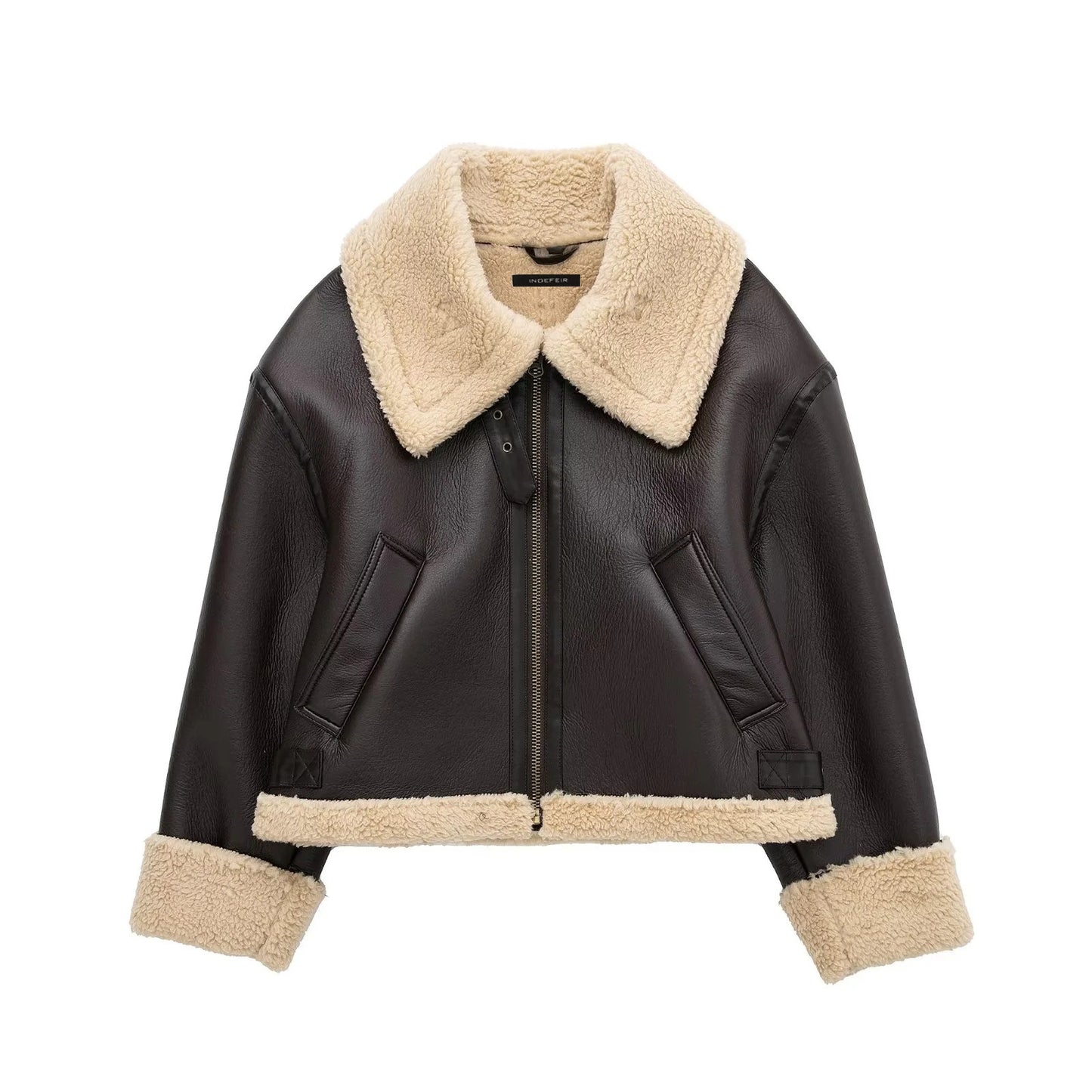 Motorcycle Clothing Women Winter Fur Coat Zipper Jacket Thickened Clothes