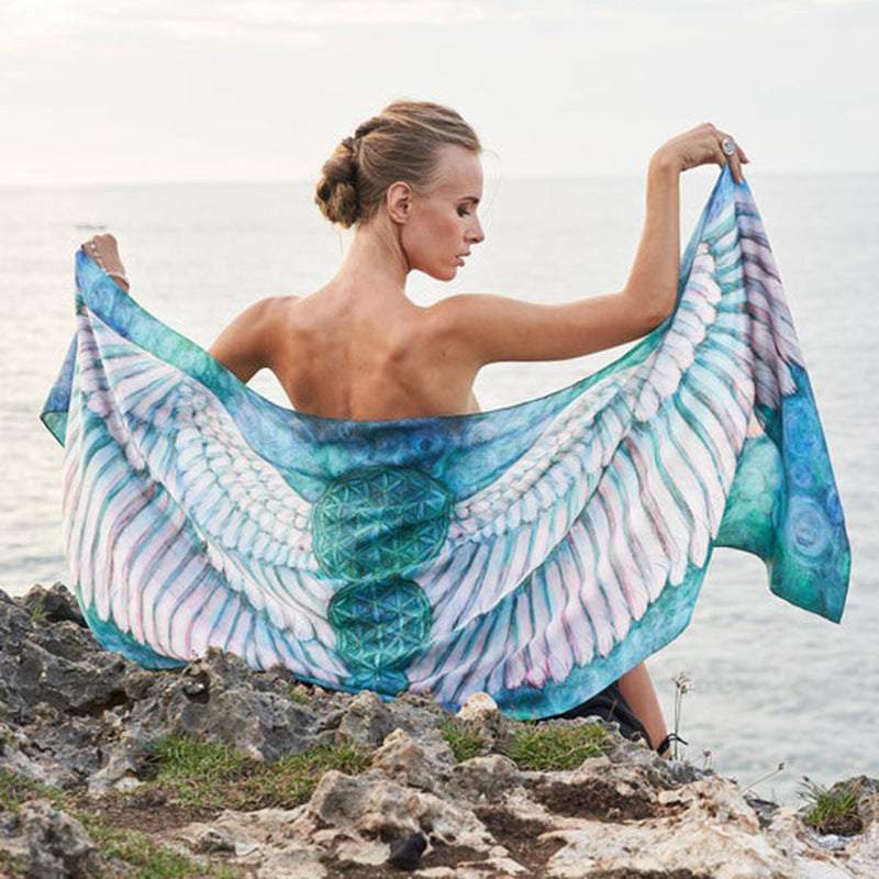 Printed Beach Towel Manga Ocean Wing Series Sexy Goddess Beach Shawl for Women