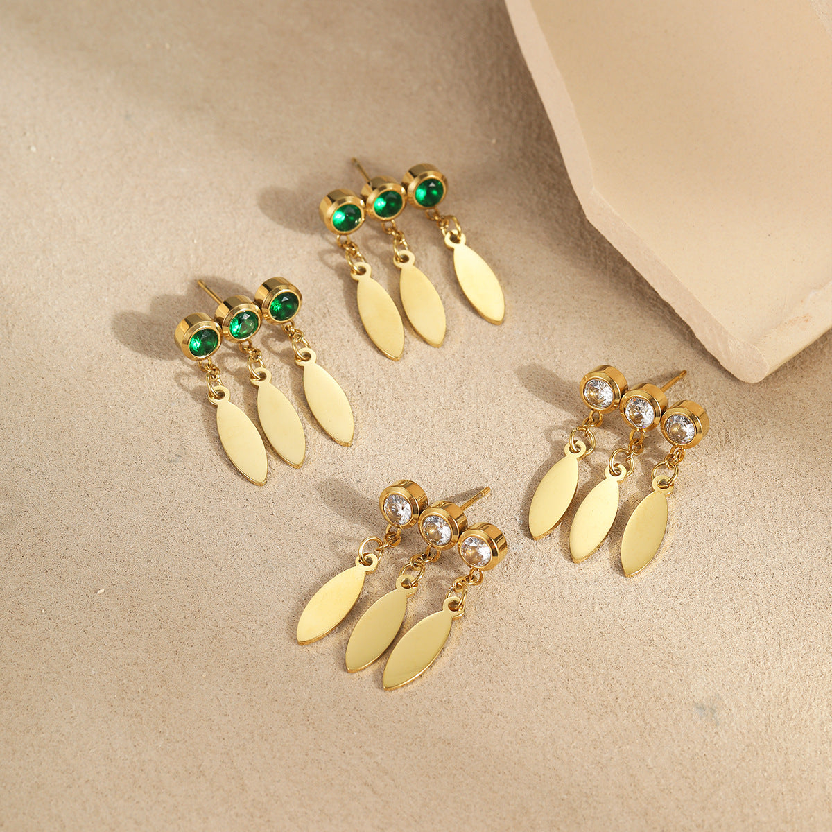 Special Interest Stainless Steel Earrings Inlaid Zircon Water Drops Titanium Steel Tassel Embellished Earrings Do Not Fade