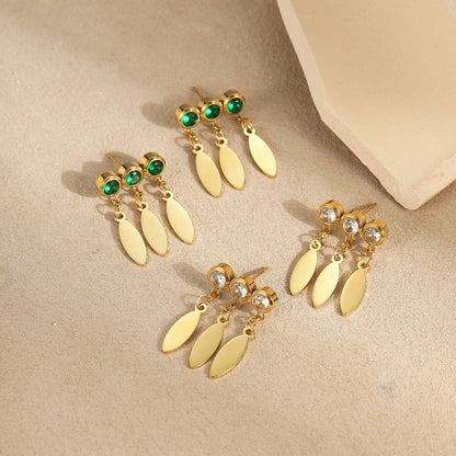 Special Interest Stainless Steel Earrings Inlaid Zircon Water Drops Titanium Steel Tassel Embellished Earrings Do Not Fade