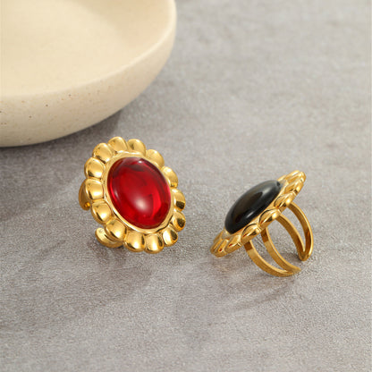 Agate-like Stainless Steel Ring Retro High Sense Affordable Luxury Titanium Steel Ring Jewelry