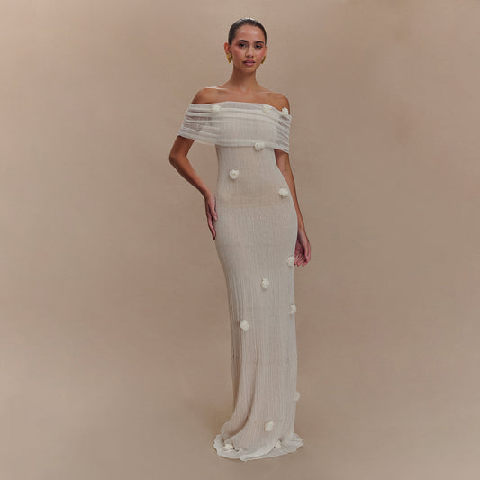 Women Knitted Floating Floral Solid Color Beach Bikini Swimsuit Blouse Sun Protective Clothing Dress