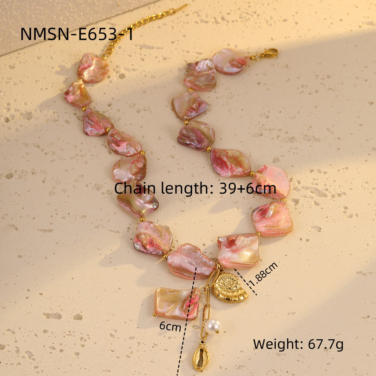 NMSN-E653-1 Pink Conch Necklace