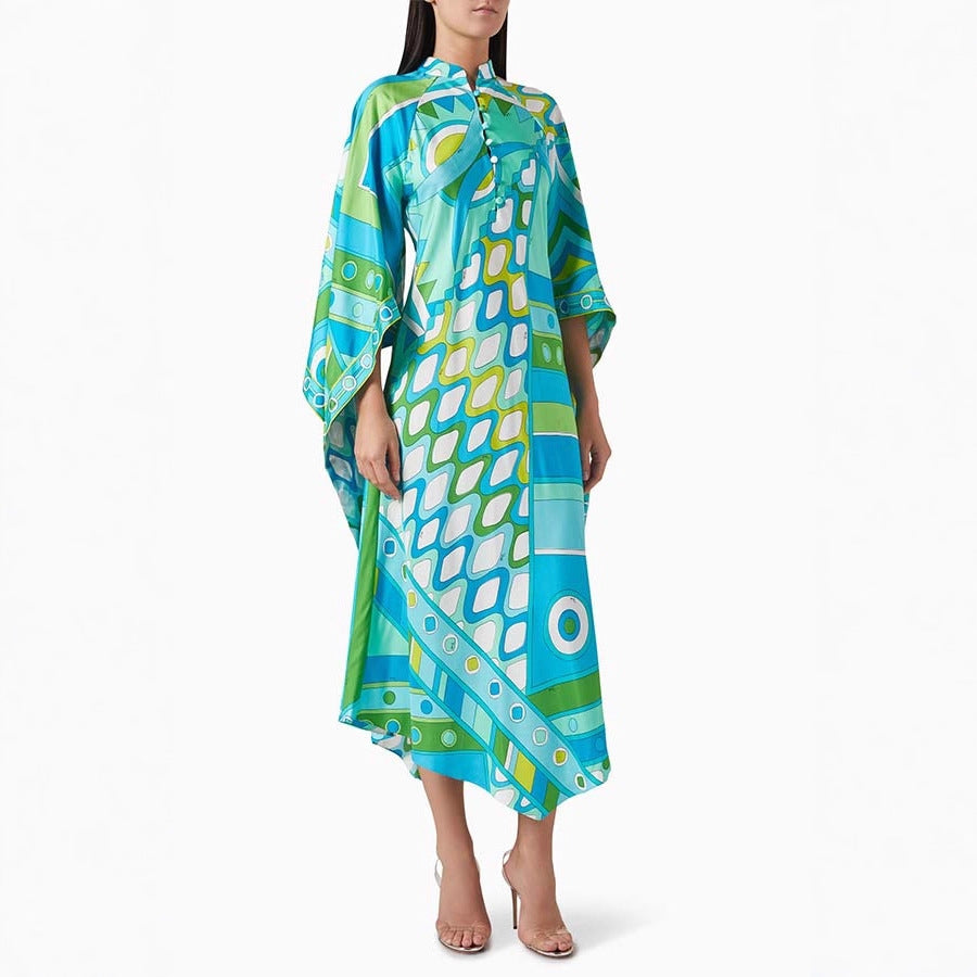 Autumn Winter Positioning Printing Long Sleeve Stand Collar Dress Loose Party Dress