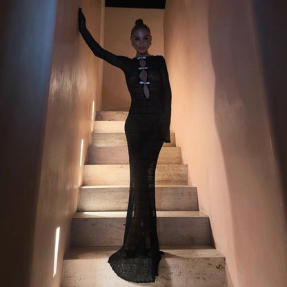 Hollow Out Cutout out Split Dress Beach Cover up Bohemian Dress Long Mopping Backless Fishtail Evening Dress