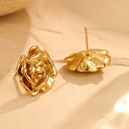 Rose Stainless Steel Studs Exquisite Refined Grace Niche 18K Gold Plating Earrings