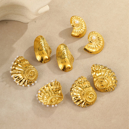 Beach Vacation Pearl Conch Stainless Steel Studs Vintage Premium Graceful Personality Titanium Steel Earrings