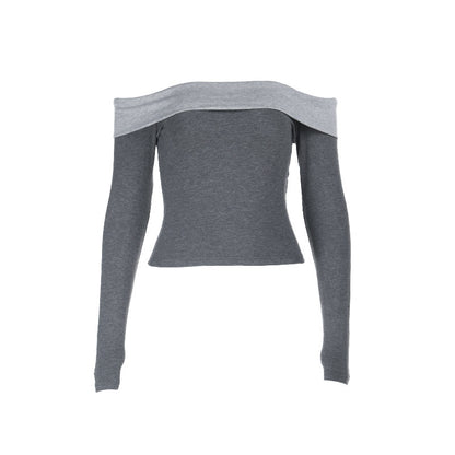 French Pure Sexy off Shoulder Inner Wear Women Spring Autumn Long Sleeve T shirt off Shoulder Bottoming Shirt Top