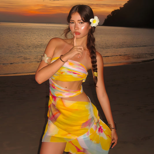 Women Clothing Summer Printed Sexy Beach Holiday off Shoulder Tube Top Package Hip Dress