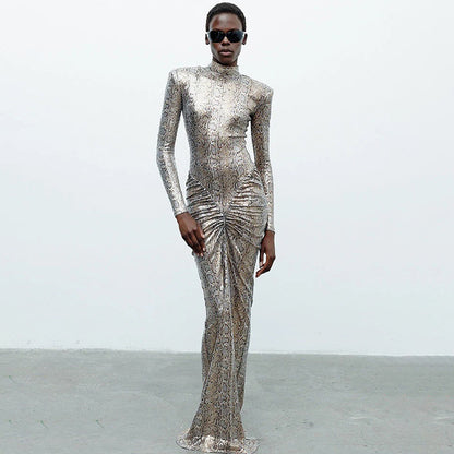 Autumn Slim round Neck Leopard Print Dress Long Sleeve Printed Dress Women Clothing