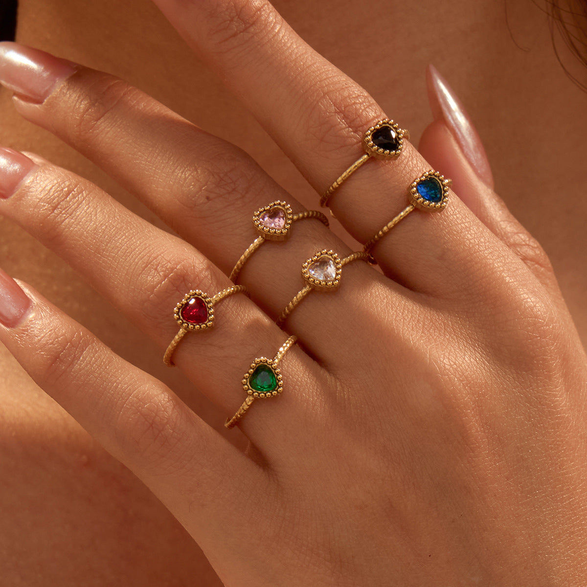 Elegant Retro Love Inlaid Zircon Stainless Steel Ring Niche Open Ring Jewelry