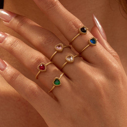 Elegant Retro Love Inlaid Zircon Stainless Steel Ring Niche Open Ring Jewelry