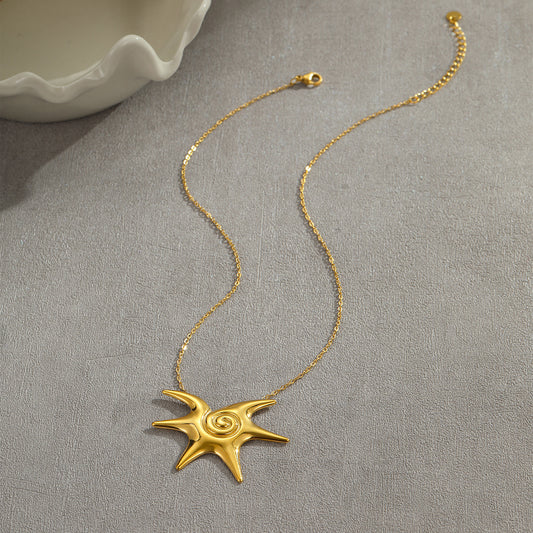 High Grade Titanium Steel Necklace Non Fading Golden Sun Stainless Steel Studs Niche Sold Jewelry