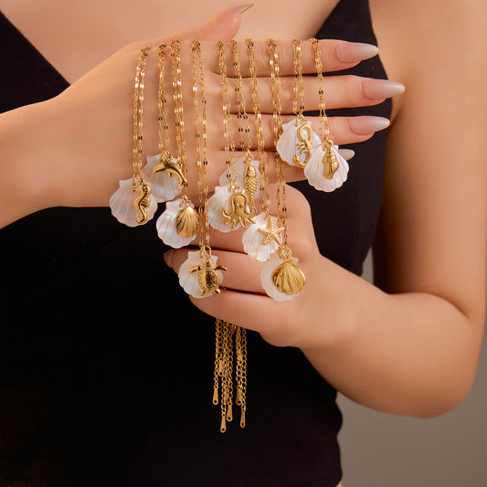 Ocean Necklace Bracelet Earrings Ring Set Niche Collection Ornament Women