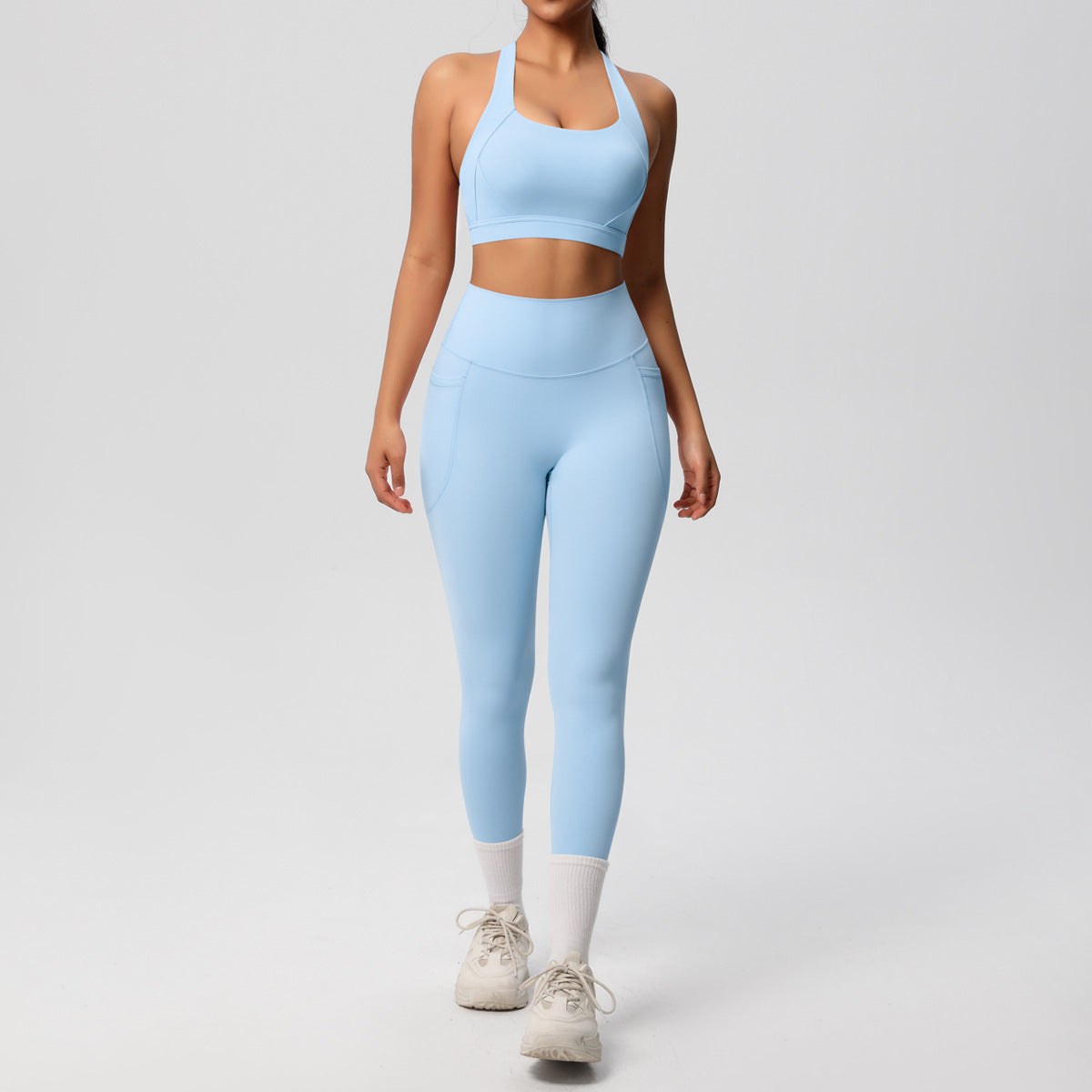 Yoga Vest Shockproof High Strength Pilates Bra Workout Clothes Pocket Yoga Pants Outdoor Sports Set