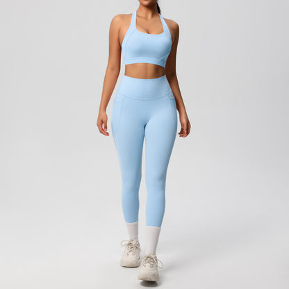 Yoga Vest Shockproof High Strength Pilates Bra Workout Clothes Pocket Yoga Pants Outdoor Sports Set