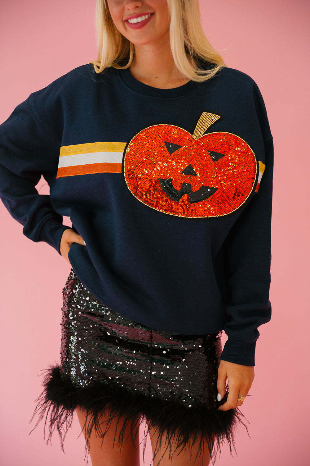 Dark Blue Pumpkin Strip Sequins