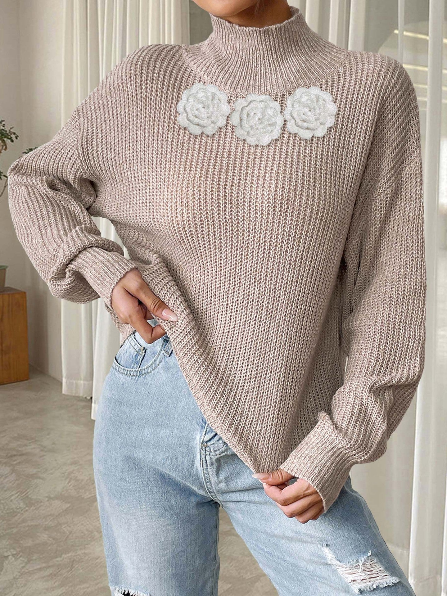 Apricot 3 Hand Crocheting White Flowers