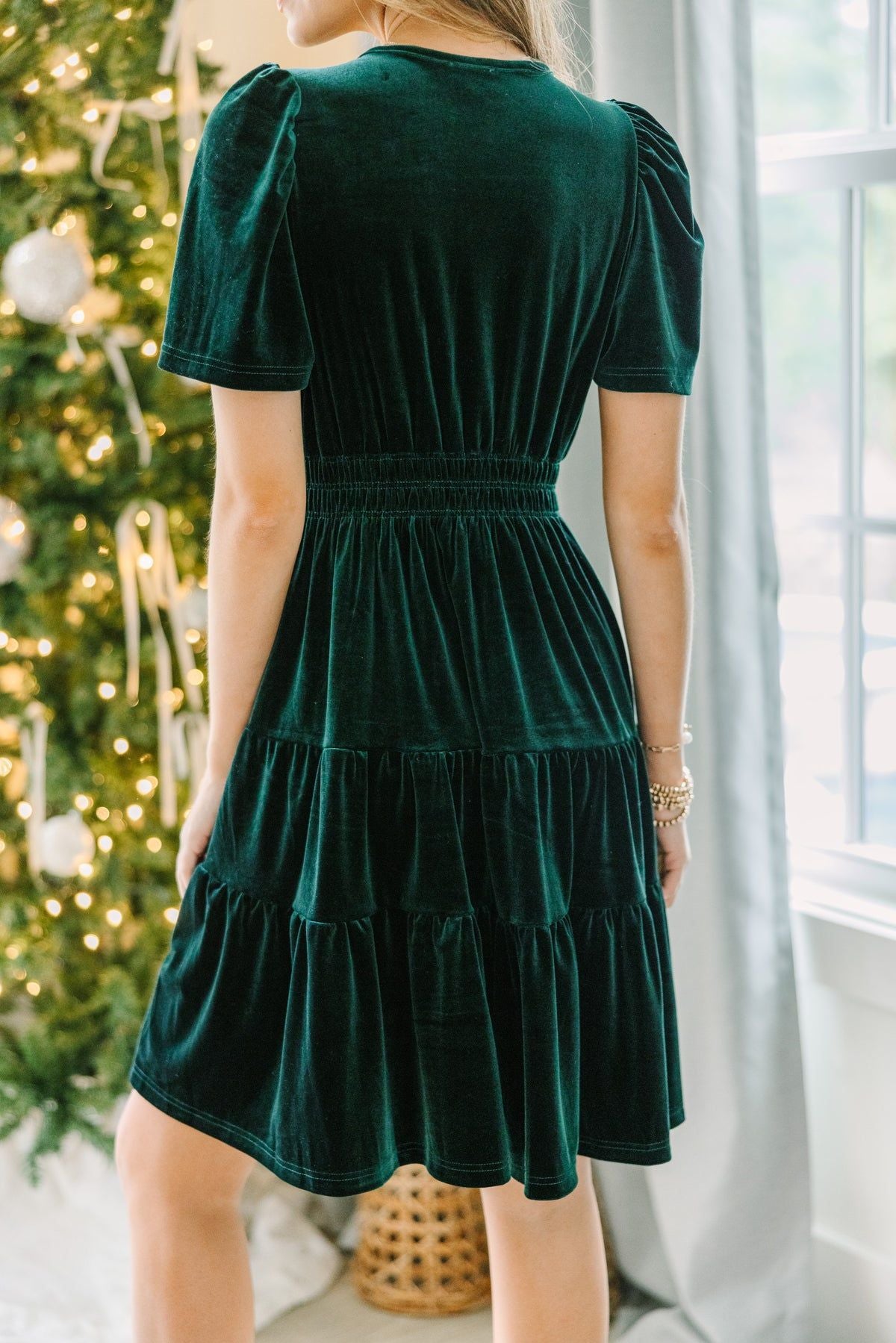 Christmas Gold Velvet Dress Women Clothing Waist V neck Flounce Dress