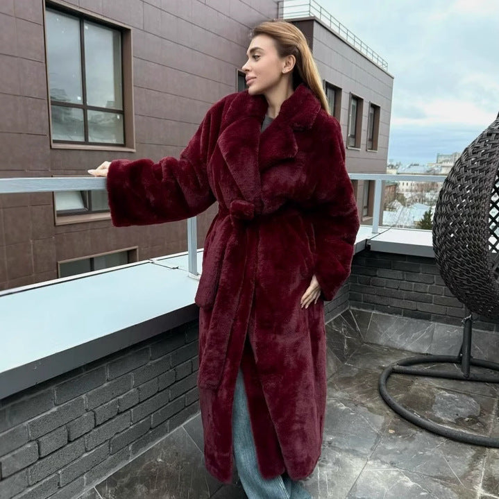 Autumn Winter Faux Fur Coat Women Thicken Lengthen Imitation Rabbit Fur Coat Loose Warm Women Clothing