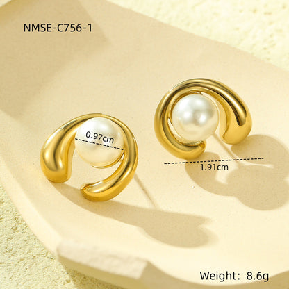 NMSE-C756-1 Pearl C- Shaped Stud Earrings