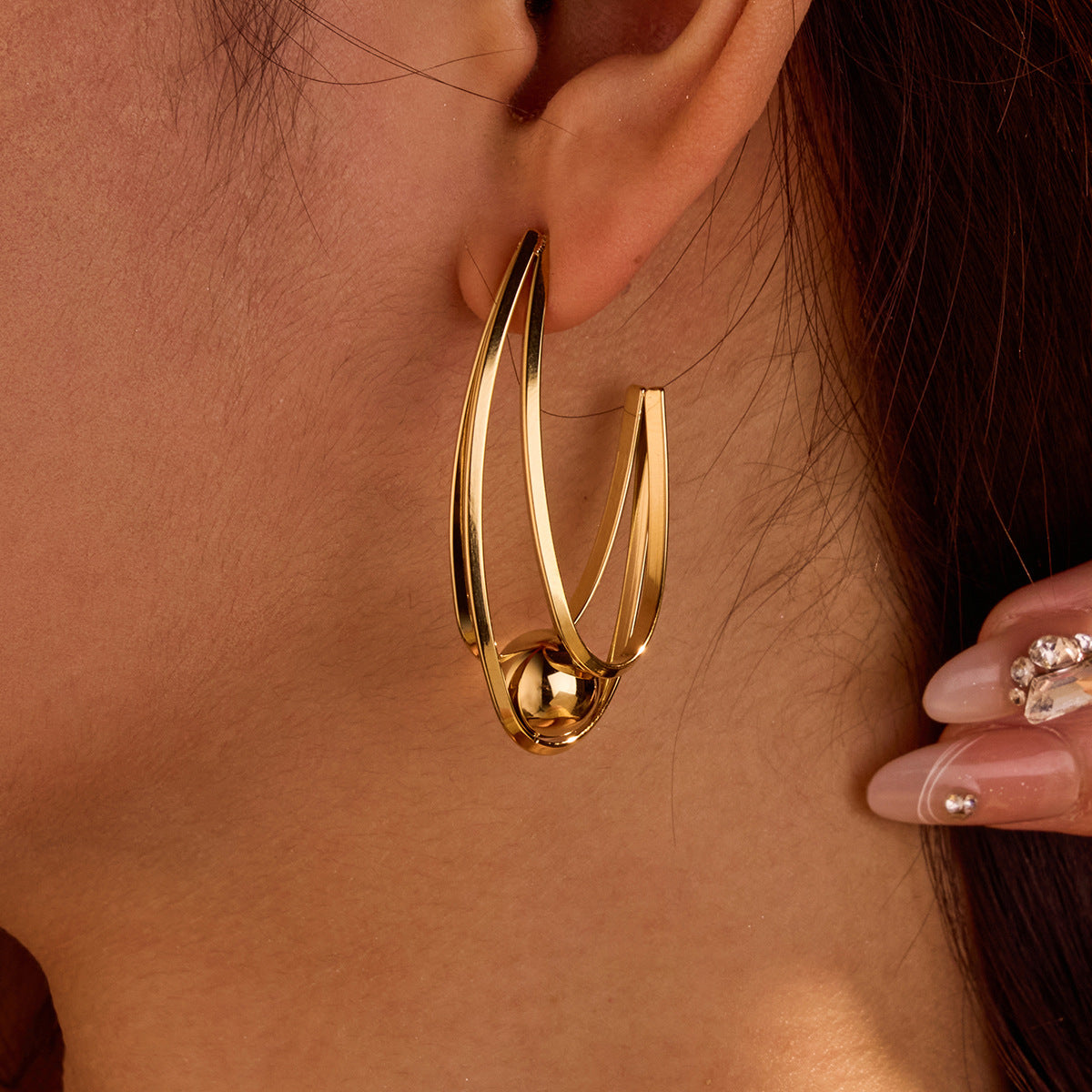 Glossy Hollow Out Cutout Stainless Steel Earrings Ball Love Embellished Retro High Sense Titanium Steel Earrings