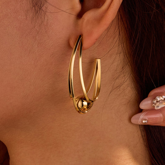 Glossy Hollow Out Cutout Stainless Steel Earrings Ball Love Embellished Retro High Sense Titanium Steel Earrings