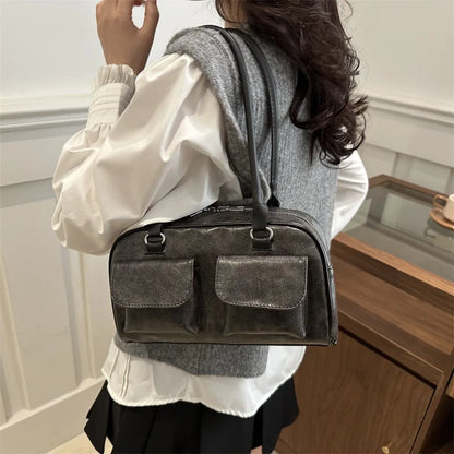Vintage Women Business Shoulder Bags Simple Ladies Commute Tote Bag Pu Leather Female Underarm Bag Burgundy Large Handbags Purse
