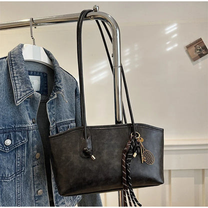 European American Retro Tote Bag, Korean Fashion Shoulder Bags Advanced Simple Handbag New Large Capacity Pendant Versatile Bags