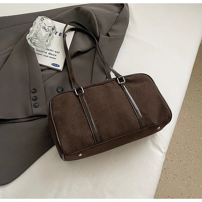 Casual Large Capaci Suede Bag Women 2025 New Autumn and Winter Retro Brown Commuter Shoulder Bag Pillow Bag Purses and Handbags
