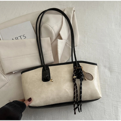 European American Retro Tote Bag, Korean Fashion Shoulder Bags Advanced Simple Handbag New Large Capacity Pendant Versatile Bags