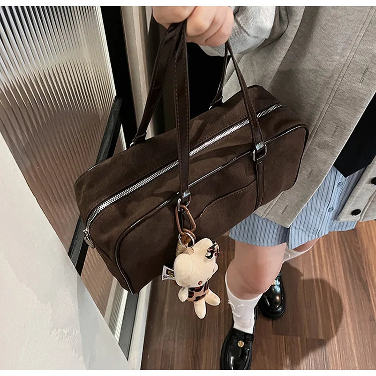 Casual Large Capaci Suede Bag Women 2025 New Autumn and Winter Retro Brown Commuter Shoulder Bag Pillow Bag Purses and Handbags