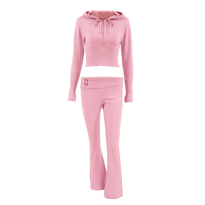 Tossy Knit Fashion 2 Piece-Set Trousers Hoodie Tracksuit Women Crop top Knitwear And Women's Pants Sets Female Trousers Outfits