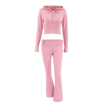 Tossy Knit Fashion 2 Piece-Set Trousers Hoodie Tracksuit Women Crop top Knitwear And Women's Pants Sets Female Trousers Outfits