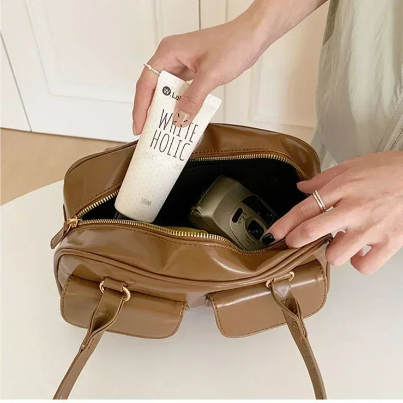 Vintage Women Business Shoulder Bags Simple Ladies Commute Tote Bag Pu Leather Female Underarm Bag Burgundy Large Handbags Purse