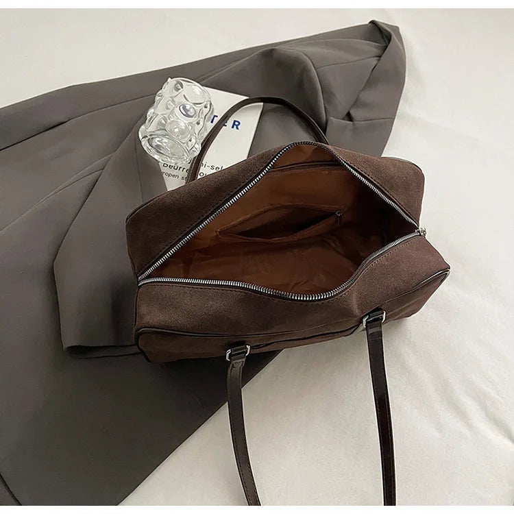 Casual Large Capaci Suede Bag Women 2025 New Autumn and Winter Retro Brown Commuter Shoulder Bag Pillow Bag Purses and Handbags