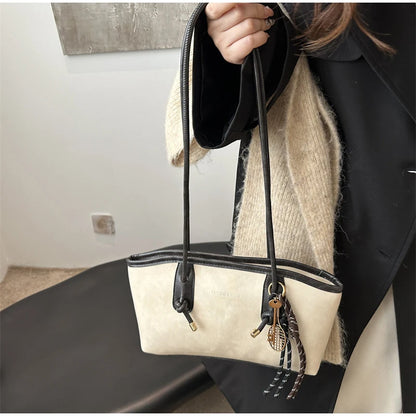 European American Retro Tote Bag, Korean Fashion Shoulder Bags Advanced Simple Handbag New Large Capacity Pendant Versatile Bags